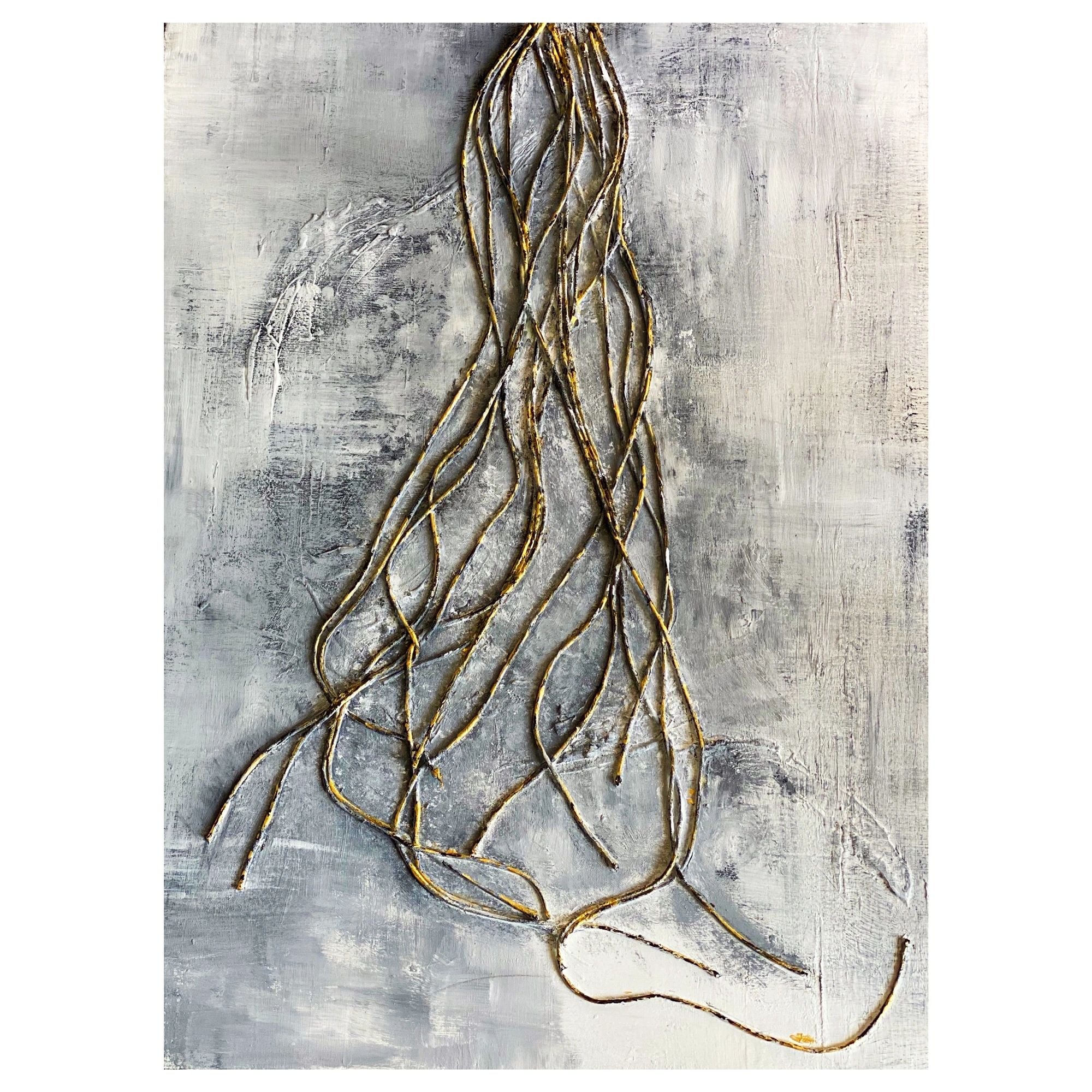 Mixed media botanical roots with metallic gold