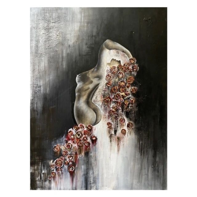 Sculptural female form with cascading red roses